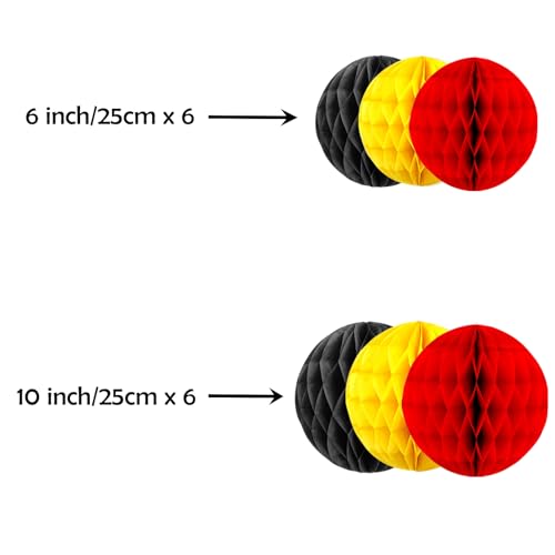Image of ZOOYOO 12Pcs 6 inch 10 inch Honeycomb Balls Decorations Hanging Tissue Paper Pom Poms for Christmas Xmas Birthday Party Baby Shower Cartoon Decorations(Red Yellow Black)