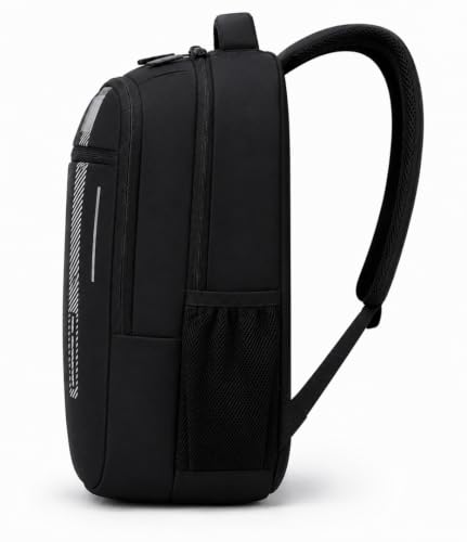 Image of Black Laptop Backpack for College, Work and Travel, with Side Mesh Pocket and Padded Shoulder Straps