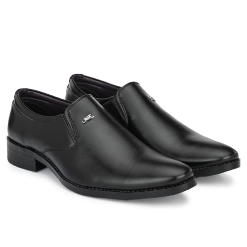 Image of Leatherkraft Stacked Heel Slip-On Formal Shoes