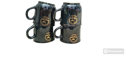 Image of Ceramic Leaf Tray Cup Set | 4 Black Cup Set