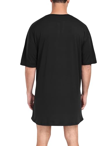 MoFiz Men's Nightshirt Soft Pajamas V Neck Short Sleeve Nightgown Loose Sleepwear Nightwear Comfy Sleep Shirt S-3XL3