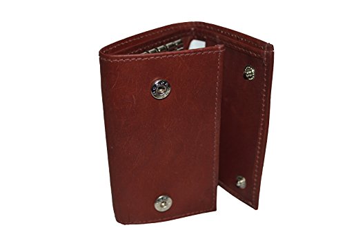 Leatherboss Premium Leather Key Chain Wallet with 6 Metal Key Loops, Clear ID Window, and Credit Card Slots, Brown2