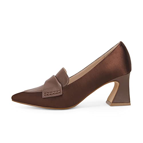 Women's Chunky Block Low Heels Pumps Stitching Retro Work Office Dress Shoes2