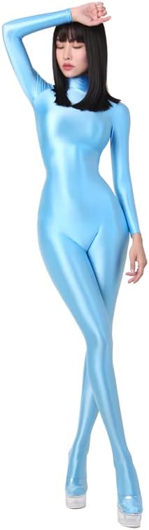 Women Oily one-piece Swimsuit Silky Pantyhose Wetsuit Long sleeve Yoga Pants bathing suits Glossy bodysuit smooth