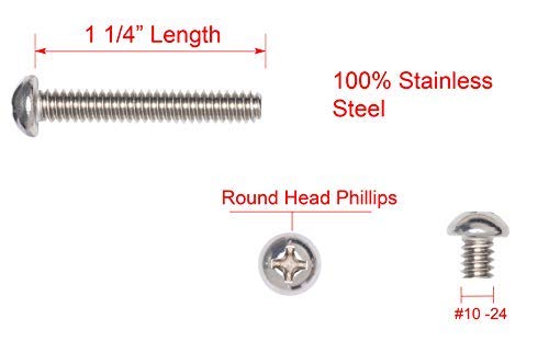 #10-24 X 1-1/4" Stainless Phillips Round Head Machine Screw, (50pc), Coarse Thread, 18-8 (304) Stainless Steel, by Bolt Dropper