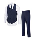 Furuyal Men's 2-Piece Suit Waistcoat Prom Wedding Dress Suit for Groomsmen Vest Pant Set Navy-M