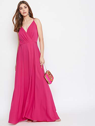Image of Berrylush Red Solid V Neck Maxi Dress