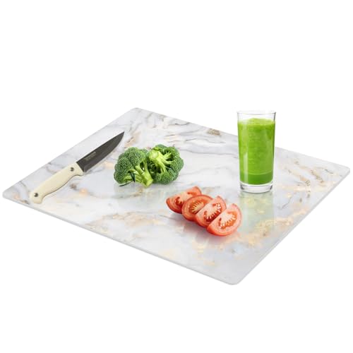 Yuzeyurun Schneidebrett Glas Marmor Optik 40x30 cm – Design Glasschneidebrett aus gehärtetem Sicherheitsglas – Hitzebeständige Herdabdeckplatte – Rutschfest, Kratzfest...