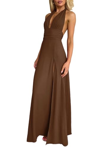 Ekaliy Womens Sexy Halter Deep V Neck Maxi Dress Sleeveless Backless Split Long Dress4