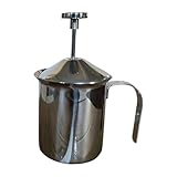 Edelstahl Milchaufschäumer - Handpumpenaufschäumer, Doppelschichtiger Spritzwassergeschützter Deckelkanne | Für Cappuccino Latte Heiße Schokolade Creme Espresso Kaffee Küche Home Cafe Frühstück