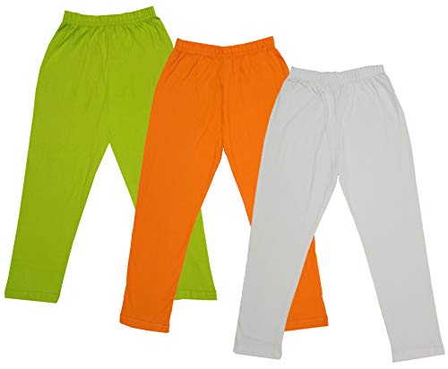 Image of IndiWeaves Girls Super Soft Cotton Solid Capri Pants (Cream, Orange, Green,) Pack of 3