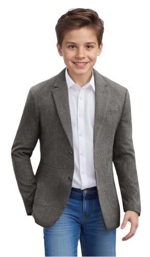 Boys Blazer Two Buttons Classic Kids Jacket for Boy Grey Casual Sport Coat Western Formal Wedding Prom Party Suit Blazer Size 6