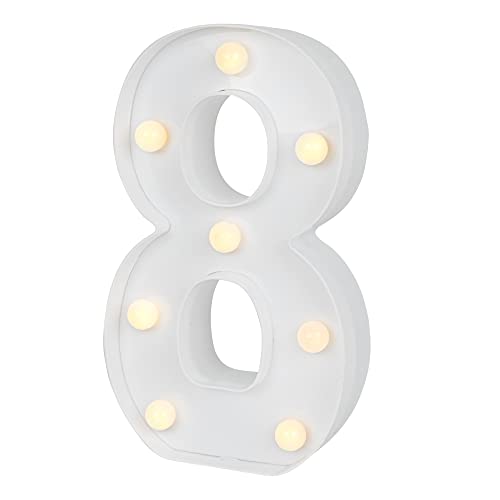 Image of Restaurantware Illumify 7.1 x 1.2 x 8.7 Inch Light Up Number 1 Durable Marquee LED Light - Number 8 Touchproof White Plastic Party Light Keyhole Slot For Parties Weddings Or Special Events