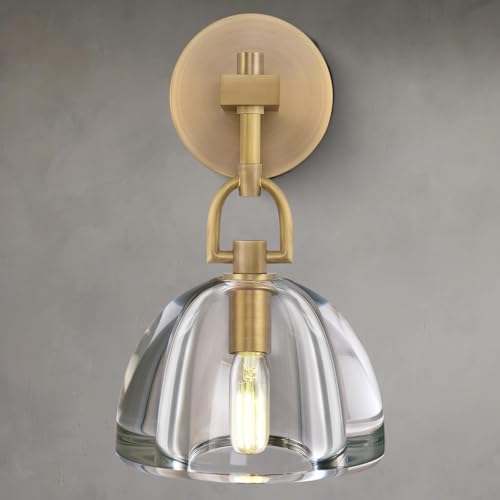 ZHTIECHUI Designer K9 Crystal Dome Wall Sconce, Modern Brass Gold Bathroom Wall Sconces, Vanity...