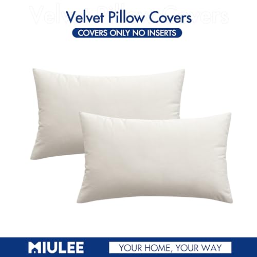 Image of MIULEE Velvet Throw Pillow Covers 12x20 Inch, Pack of 2 - Cream White, Soft Solid Lumbar Decorative Pillow Covers Modern Luxury Home Decor for Spring Couch Sofa Bedroom Livingroom