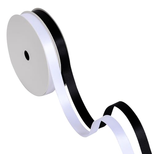 Ribest Black and White Double Faced Satin Ribbon 3/8 Inch Decorative Ribbon Black for Gift Wrapping Crafts Hair Bows Sewing Wedding Birthday 2 Rolls Total 20 Yards