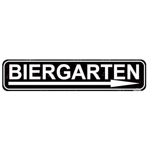 Biergarten Directional Metal Sign - Rustic German Beer Garden Decor with Arrow, 16