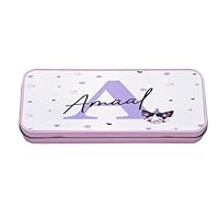 Personalised Initial & Name – Cute Cartoon Character Design – Custom Gift for Kids, Teens & Friends, Metal Pencil Case Tin. (Pink)