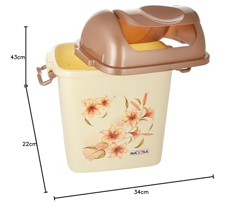 Nayasa Swing Dustbin with Lid, 14 Ltrs | Dustbin with Lid | Garbage Waste Bin with Handle | For Kitchen-Bathroom | Strong & Durable Plastic | Brown - Image 4 thumbnail