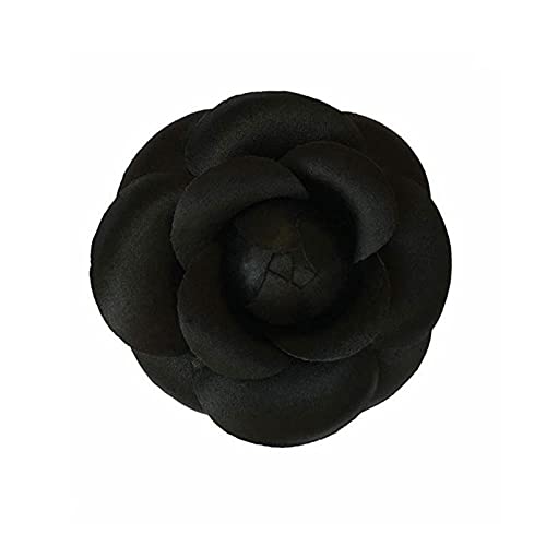 ROTOOY Broches de Mujer Alfileres Marca de Lujo Camelia Tela de Seda Flor Pin Broche Flor Hecha a Mano Flor Blanca Flor Rosa Broche Pin-Negro