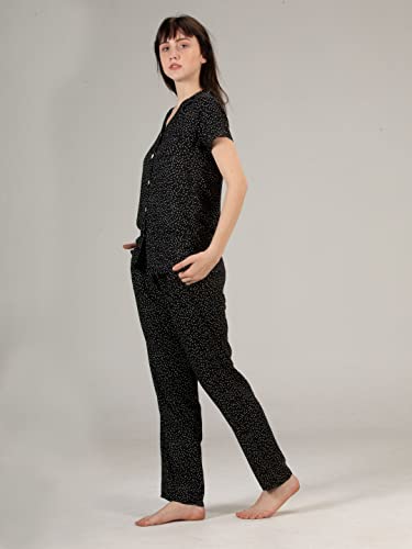Image of Evolove Women's Polyester Half Sleeves Collared Night Suit Set /Top Pyjama Set Super Soft Comfortable (Nightsuit-Collar-HS-2)