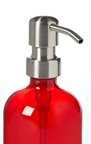Red Soap Dispenser With Stainless Steel Pump - 16Oz Red Glass Dish Soap Dispenser With Non Slip Coaster And Top Protector #TOP1
