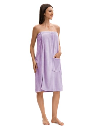 Image of Towel Wrap For Women After Shower,Plush Bath Robe Female,Sauna Spa Wrap Around Towels With Pockets