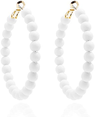 ZENZII Colorful Beaded Big Circle Hoop Fashion Earrings for Women (White)