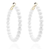 ZENZII Colorful Beaded Big Circle Hoop Fashion Earrings for Women (White)