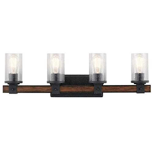 Kichler 37423 Barrington Distressed Black and Wood Cylinder Vanity Light, 9 inch - Thumbnail 2