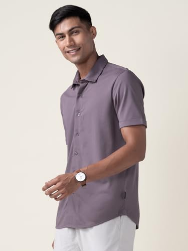 Image of DaMENSCH Men's Constant All-Degree Half Sleeve Regular fit Shirt, Pique Textured, Thermoregulating Cotton Blend, Recycled Fabric Shirts Stylish