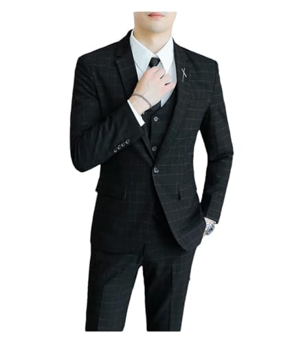 Men Plaid Three-Piece Suit Set Vest & Trousers Wedding Handsome Outfit Suits
