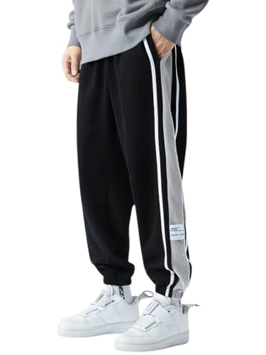 Image of Q - RIOUS Men's Black Colorblock Jogger Sweatpant | Contrast Side Stripe Sportswear | Casual & Gym Wear