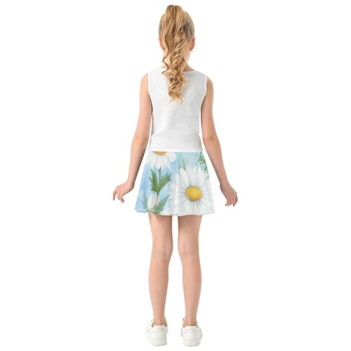 Joisal White Daisies Green Leaves Toddler Tennis Skirts Kid Teen Athletic Shorts for Girls Skorts School 4t4