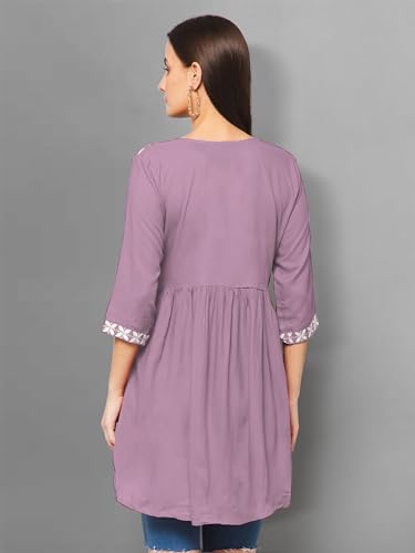 Image of Winza Designer Rayon Chikankari Embroidered Short Kurti | Plus Size Kurta Tunic Top