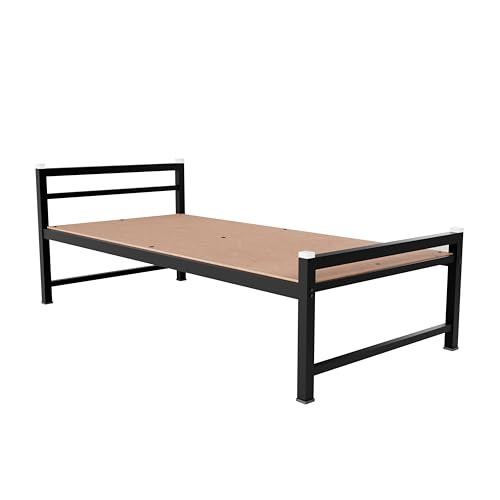 Image of ZIAULA Premium Bed SingleSize 3x6 Feet Cot for Bedroom Heay Duty Strong Metal Cot Iron Semi Folding Bed Easy Portable Iron cotSingle (3x6 Feet, with Attached Board), Painted, Black