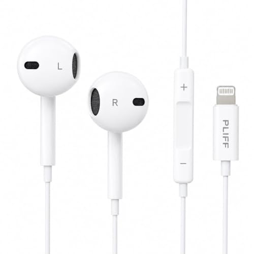 Image of Pliff Wired Earphones with Lightning Connector, White | Hi-Fi Sound, Lightweight and Comfortable Wear, In-Line Microphone, Compatible with 14 /13 /12 /11 /XR /XS /X /8 /7 /Pro Max