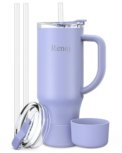 Image of Renoj Insulated Mug 100% Leak Proof Insulated Water Bottle for Iced Coffee & Hot Drinks - Fits Car Cup Holder, Ideal Gift, 2 Straws & Silicone Boot - SnapShift Navy Blue 40 oz