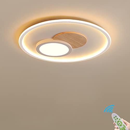 Taklampa i trä Sovrum LED Vardagsrum Modernt dimbar kökslampa med fjärrkontroll Rund taklampa inomhus för balkong hall Matsalslampa (dimbar)