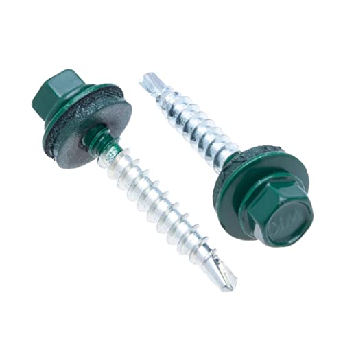 4.8 mm x 25 mm Roofing Screws, Hex Head Self-Drilling Color (RAL 6005 Moss Green) Roof Screws with EPDM Sealed Washer
