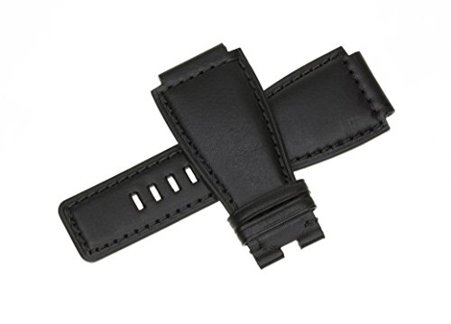 24mm Top Grade Calf Leather Strap Black Watch Band fits Bell & Ross BR01 BR03 Black Stitch
