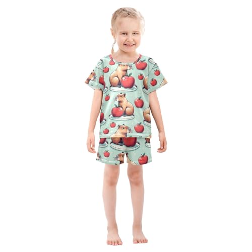 ALAZA Capybara Red Fruit Pajamas Short Sleeve 2 Piece Sleepwear Top and Bottom Pajama Set Unisex3