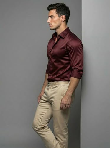Image of Diverse Men's Satin Casual Shirt | Premium Solid Poly Satin | Wrinkle-Free, Full Sleeve Regular Fit Office, Business Wear