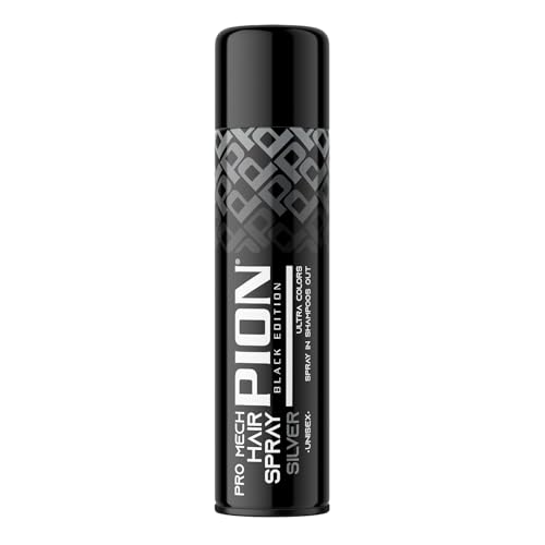 Pion Black Edition Pro Mech Silver Temporary Hair Color Spray 150 ml - Ultra Colors, Spray Coloranti Semipermanenti Per Capelli Argento, Spruzzare Shampoo Out, Unisex Per Uso Domestico e Quotidiano