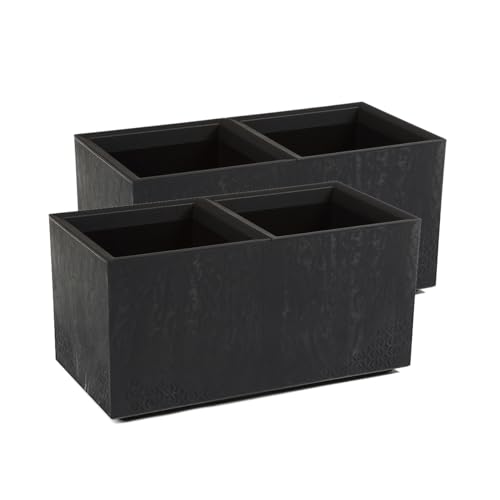 Kreher Set: 2 x XL Pflanzkasten Karo in verschiedenen Formaten und Farben. Tolle Beton Optik in Grau oder Anthrazit! Aus robustem recyceltem Kunststoff! (72 Liter (rechteckig) Anthrazit)