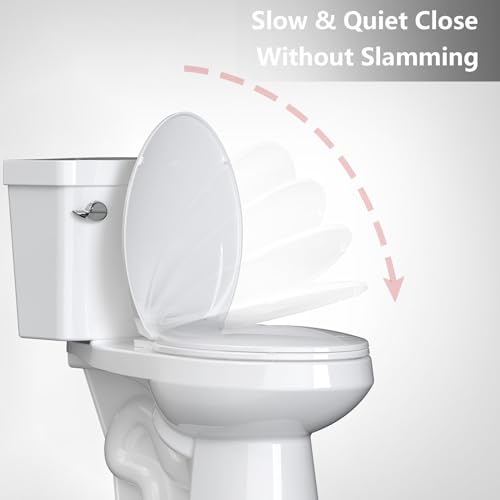 Enlongated Toilet Seat, Slow Close Toilet Cover Seat for Easy Clean and Stain-Resistant, Plastic Toilet Seat With Cover, Quick-Release Hinges and Quick-Attach Hardware,White