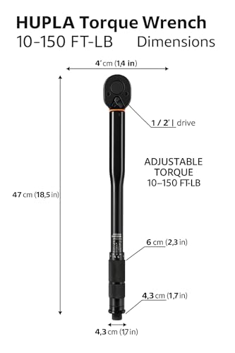 Image of HUPLA 1 /2 inch Drive Click Torque Wrench (10-150 Ft-Lb / 28-210 Nm) | Dual Range Micrometer Adjustable Ratchet Wrench for Car, Bike & Industrial Use | Torque Tool with Storage Case - Fixed Square
