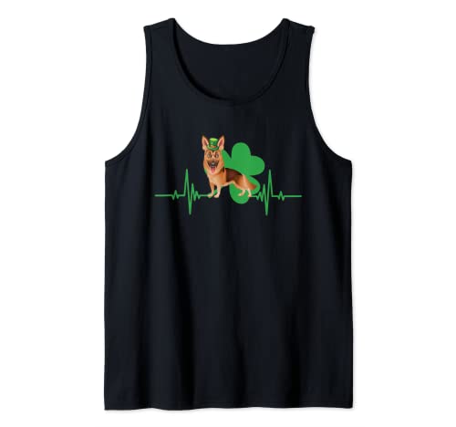 German Shepherd Dog Heartbeat Leprechaun Hat St Patricks Day Camiseta sin Mangas