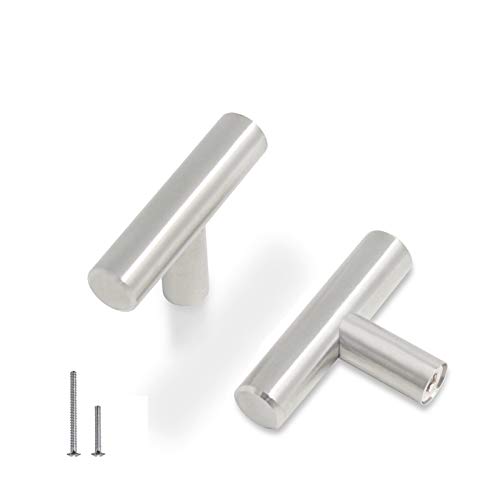 Tiradores de armario de acero inoxidable y níquel cepillado. Diseño en T para puertas de barras de cocina, 5 cm de longitud