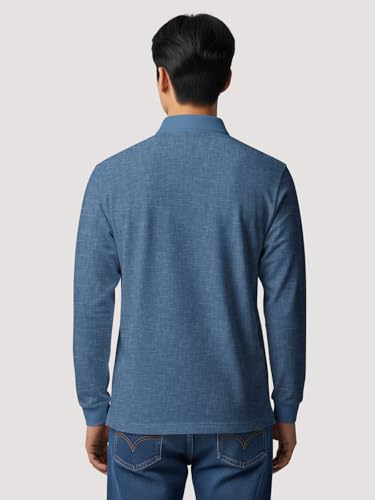 Image of BULLMER White Striped Printed Polo Neck Fullsleeve Tshirt with Rib for Men.